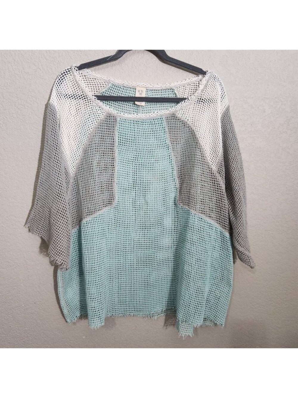 We The Free Swim Coverup Womens Mesh Knit Pullover Top Size M Loose Mint Gray